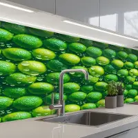 KitchenYeah Keuken achterwand 500x80 cm - Spatscherm zelfklevend Limoenen - Druppels - Groen - Muurbeschermer - Spatwand fornuis