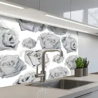 KitchenYeah Keuken achterwand 80x60 cm - Spatscherm zelfklevend Rozen - Bloem - Zwart Wit - Patroon - Muurbeschermer - Spatwand fornuis