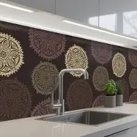 KitchenYeah Keuken achterwand 300x80 cm - Spatscherm zelfklevend Design - Mandala - Bruin - Muurbeschermer - Spatwand fornuis