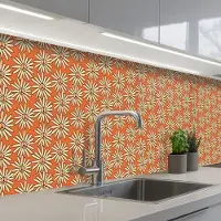 KitchenYeah Keuken achterwand 400x80 cm - Spatscherm zelfklevend Patronen - Vintage - Bloem - Oranje - Muurbeschermer - Spatwand fornuis
