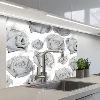 KitchenYeah Keuken achterwand 100x80 cm - Spatscherm zelfklevend Rozen - Bloem - Zwart Wit - Patroon - Muurbeschermer - Spatwand fornuis