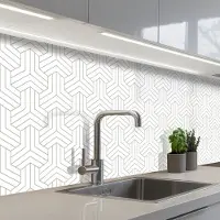 KitchenYeah Keuken achterwand 350x60 cm - Spatscherm zelfklevend Patronen - Abstract - Zwart - Wit - Geometrie - Muurbeschermer - Spatwand fornuis