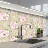 KitchenYeah Keuken achterwand 100x60 cm - Spatscherm zelfklevend Roos - Patronen - Bloemen - Muurbeschermer - Spatwand fornuis