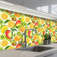 KitchenYeah Keuken achterwand 500x80 cm - Spatscherm zelfklevend Kiwi - Sinasappel - Mango - Perzik - Muurbeschermer - Spatwand fornuis