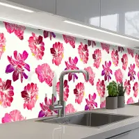 KitchenYeah Keuken achterwand 500x80 cm - Spatscherm zelfklevend Bloemen - Roze - Patroon - Muurbeschermer - Spatwand fornuis