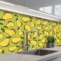 KitchenYeah Keuken achterwand 150x80 cm - Spatscherm zelfklevend Peer - Fruit - Vintage - Patronen - Muurbeschermer - Spatwand fornuis