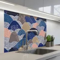 KitchenYeah Keuken achterwand 100x80 cm - Spatscherm zelfklevend Berg - Pastel - Japans - Patronen - Muurbeschermer - Spatwand fornuis