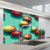 KitchenYeah Keuken achterwand 100x80 cm - Spatscherm zelfklevend Appels - Water - Turquoise - Muurbeschermer - Spatwand fornuis