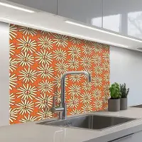KitchenYeah Keuken achterwand 100x80 cm - Spatscherm zelfklevend Patronen - Vintage - Bloem - Oranje - Muurbeschermer - Spatwand fornuis