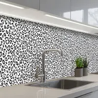 KitchenYeah Keuken achterwand 350x60 cm - Spatscherm zelfklevend Design - Panterprint - Zwart - Wit - Patronen - Muurbeschermer - Spatwand fornuis