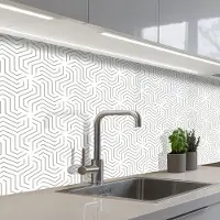 KitchenYeah Keuken achterwand 250x60 cm - Spatscherm zelfklevend Design - Lijn - Patroon - Zwart - Wit - Muurbeschermer - Spatwand fornuis