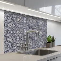 KitchenYeah Keuken achterwand 100x80 cm - Spatscherm zelfklevend Mandala - Blauw - Patroon - Muurbeschermer - Spatwand fornuis