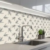 KitchenYeah Keuken achterwand 300x80 cm - Spatscherm zelfklevend Wespen - Patroon - Jaren 50 - Muurbeschermer - Spatwand fornuis
