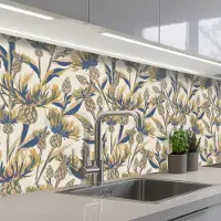 KitchenYeah Keuken achterwand 350x60 cm - Spatscherm zelfklevend Bloemen - Patroon - Design - Natuur - Muurbeschermer - Spatwand fornuis