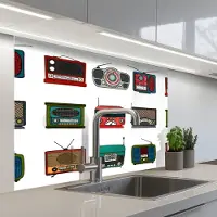KitchenYeah Keuken achterwand 100x80 cm - Spatscherm zelfklevend Retro - Radio - Design - Muurbeschermer - Spatwand fornuis