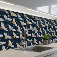 KitchenYeah Keuken achterwand 250x60 cm - Spatscherm zelfklevend Vogels - Nacht - Japan - Patronen - Muurbeschermer - Spatwand fornuis
