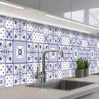 KitchenYeah Keuken achterwand 350x60 cm - Spatscherm zelfklevend Tegels - Patronen - Delfts Blauw - Muurbeschermer - Spatwand fornuis