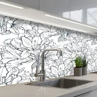 KitchenYeah Keuken achterwand 200x60 cm - Spatscherm zelfklevend Bloemen - Patroon - Lijn - Muurbeschermer - Spatwand fornuis