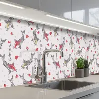 KitchenYeah Keuken achterwand 250x60 cm - Spatscherm zelfklevend Vis - Koi - Bloemen - Patronen - Muurbeschermer - Spatwand fornuis