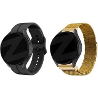Bandz Bundel – siliconen bandje ‘Extreme’ zwart + gouden Milanese loop band – geschikt voor Samsung Galaxy Watch 7 / 6 / 5 / 4 / Watch FE (40mm & 44mm / Classic / Pro)
