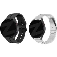 Bandz bundel van 2: Siliconen band ‘Extreme’ Zwart + Stalen band ‘Classic’ Zilver – geschikt voor Samsung Galaxy Watch 7 (40/44mm) / 6 (Classic) / 5 (Pro) / 4 (Classic) / FE – sportief & luxe design