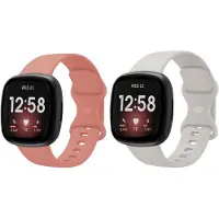 Strap-it Bandjesset geschikt voor Fitbit Versa 3/4, Sense/Sense 2 – 2x Siliconen Bandje – Roze & Lichtbeige – Maat S