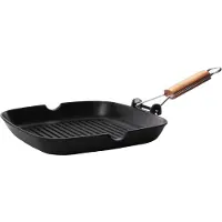 Caroni grilpan - aluminium met inklapbaar houten handvat 26 x 26 cm