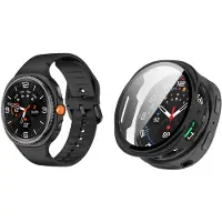Strap-it Bundel – Siliconen Bandje met Gespsluiting (Zwart) + Hard Case Hoes met Screen Protector Glas (Zwart) – stevig & beschermend – geschikt voor Samsung Galaxy Watch 8 – 44mm