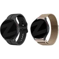 Bandz Bundel – siliconen sportbandje (zwart) + Milanese loop bandje (champagne goud) – geschikt voor Samsung Galaxy Watch 7 / 6 / 5 / 4 / Watch FE (40mm & 44mm / Classic / Pro)