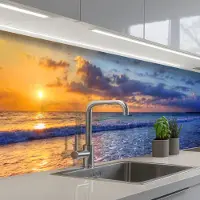 KitchenYeah Keuken achterwand 250x60 cm - Spatscherm zelfklevend Zee - Strand - Zonsondergang - Wolken - Horizon - Muurbeschermer - Spatwand fornuis