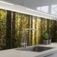 KitchenYeah Keuken achterwand 300x60 cm - Spatscherm zelfklevend Bomen - Bos - Mos - Planten - Zon - Natuur - Muurbeschermer - Spatwand fornuis