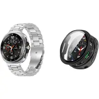 Strap-it Bundel – RVS Schakelband (Zilver) + Hard Case met Screenprotector (Zwart) geschikt voor Samsung Galaxy Watch 8 (40mm)