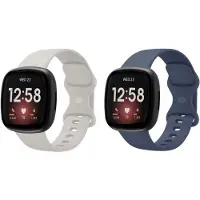 Strap-it Siliconen smartwatch bandjes bundel donkerblauw & lichtbeige geschikt voor Fitbit Versa 3 / Versa 4 / Sense / Sense 2 – comfortabel & lichtgewicht - Maat L