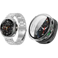 Strap-it trap-it Stalen schakel band Zilver + Hard case hoesje met screenprotector glas Transparant – geschikt voor Samsung Galaxy Watch 8 40mm – luxe & optimale bescherming