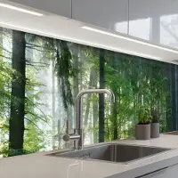 KitchenYeah Keuken achterwand 250x60 cm - Spatscherm zelfklevend Natuur - Bomen - Bos - Groen - Zon - Gras - Planten - Muurbeschermer - Spatwand fornuis