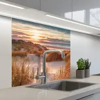 KitchenYeah Keuken achterwand 80x80 cm - Spatscherm zelfklevend Duin - Planten - Zonsondergang - Strand - Zee - Muurbeschermer - Spatwand fornuis