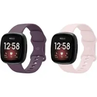 Strap-it Siliconen smartwatch bandjes – geschikt voor Fitbit Versa 3/4 & Fitbit Sense/Sense 2 – Donkerpaars & Zandroze – comfortabel, lichtgewicht & zweetbestendig - maat L