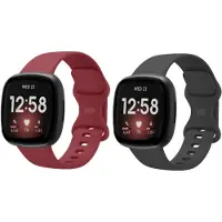 Strap-it Bundel – 2x Siliconen Horlogebandjes geschikt voor Fitbit Versa 3/4 & Sense/Sense 2 (Wijnrood & Zwart, Maat L)