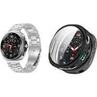 Strap-it Stalen schakel band Zilver + Soft case hoesje TPU Zwart – geschikt voor Samsung Galaxy Watch 8 40mm – luxe & optimale bescherming