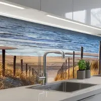 KitchenYeah Keuken achterwand 400x80 cm - Spatscherm zelfklevend Strand - Zee - Nederland - Duinen - Zon - Muurbeschermer - Spatwand fornuis