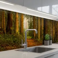 KitchenYeah Keuken achterwand 400x80 cm - Spatscherm zelfklevend Bos - Natuur - Bomen - Landschap - Bladeren - Muurbeschermer - Spatwand fornuis