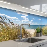 KitchenYeah Keuken achterwand 150x80 cm - Spatscherm zelfklevend Duin - Gras - Zee - Strand - Muurbeschermer - Spatwand fornuis