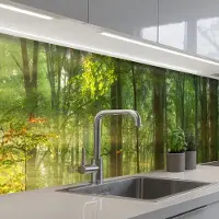 KitchenYeah Keuken achterwand 400x80 cm - Spatscherm zelfklevend Zon - Bos - Bomen - Natuur - Herfst - Muurbeschermer - Spatwand fornuis