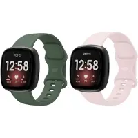 Strap-it 2-pack Siliconen Smartwatch Bandjes – Donkergroen & Zandroze – Comfortabel & Duurzaam – Geschikt voor Fitbit Versa 3/Versa 4/Sense/Sense 2 – Maat L