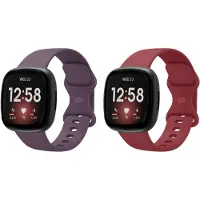 Strap-it Bundel – 2x Siliconen Horlogebandjes voor Fitbit Versa 3/4 & Sense/Sense 2 (Donkerpaars & Wijnrood, Maat L)