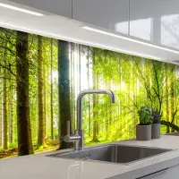 KitchenYeah Keuken achterwand 300x80 cm - Spatscherm zelfklevend Bos - Landschap - Water - Bomen - Zon - Groen - Natuur - Muurbeschermer - Spatwand fornuis
