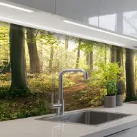 KitchenYeah Keuken achterwand 150x80 cm - Spatscherm zelfklevend Bos - Bomen - Pad - Zon - Planten - Bladeren - Natuur - Muurbeschermer - Spatwand fornuis