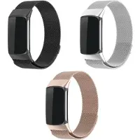 Strap-it – Milanese Horlogebandje (Zwart + Champagne + Zilver) – Geschikt voor Fitbit Charge 6