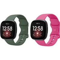 Strap-it Siliconen smartwatch bandjes – geschikt voor Fitbit Versa 3/4 & Fitbit Sense/Sense 2 – Donkergroen & Knalroze – comfortabel, lichtgewicht & zweetbestendig