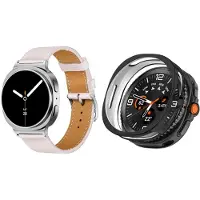 Strap-it Bundel – Leren Smartwatch Band met Gespsluiting (Roze) + TPU Soft Case Beschermhoes (Zwart) geschikt voor Samsung Galaxy Watch 8 Classic (46mm)